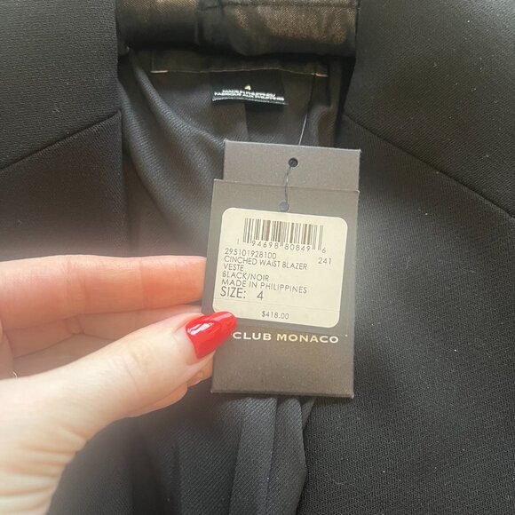 Club Monaco Cinched Waist Blazer - NWT Black Size 4 - Picture 4 of 4